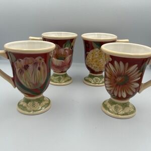 Certified International Set of 4 Footed Mugs Floral‎ Design by Pamela Gladding